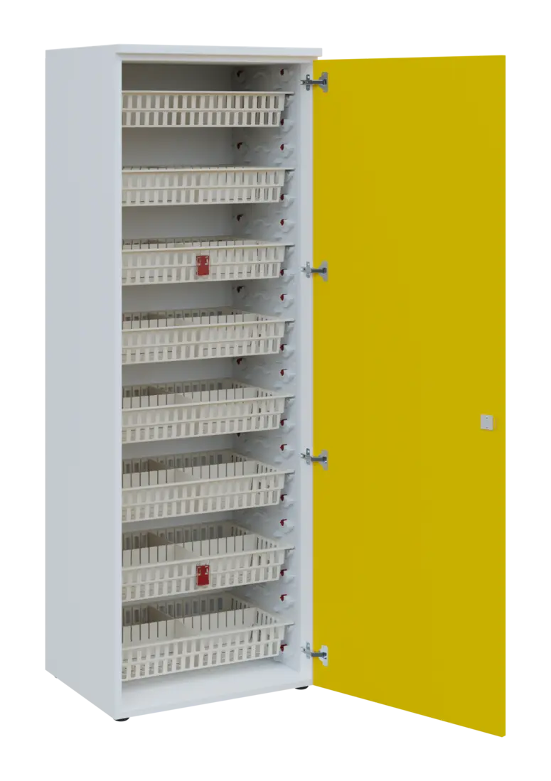 EUROMEDICA D - 66/M ABS skříň léková boxová, 1-dveřová, pravá, 1950x660x535, korpus bílý, dvířka žlu